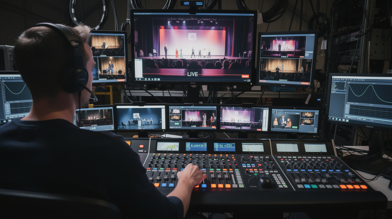Lighting and camera control desk during a live theatre show