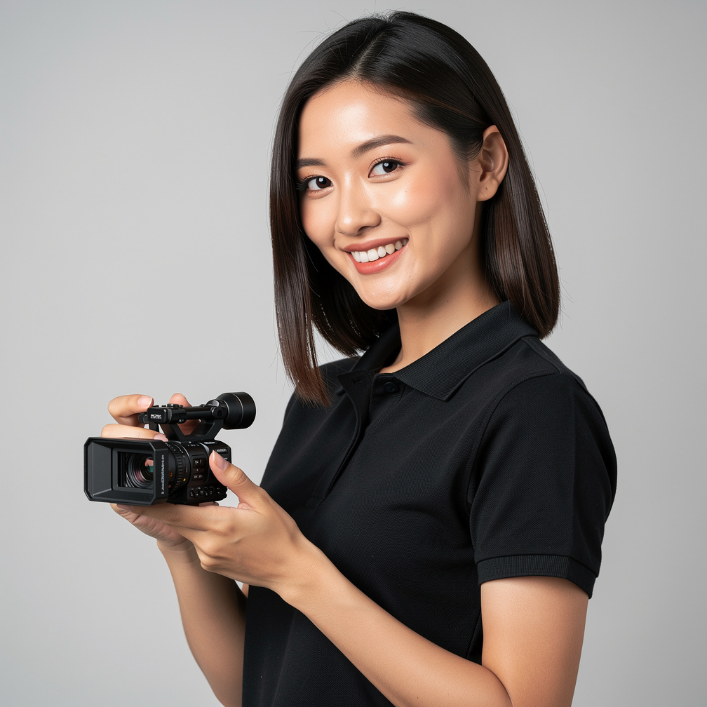 Portrait of a camera operator holding a broadcast camera