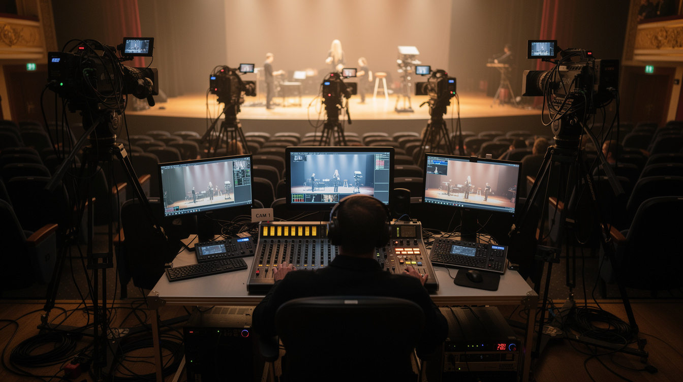 Multi-camera recording setup capturing a live stage show